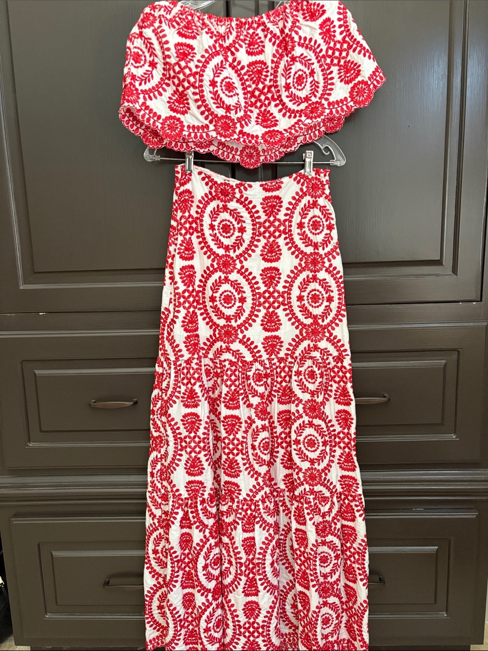 My Kim Red and white embroidered two piece set size medium